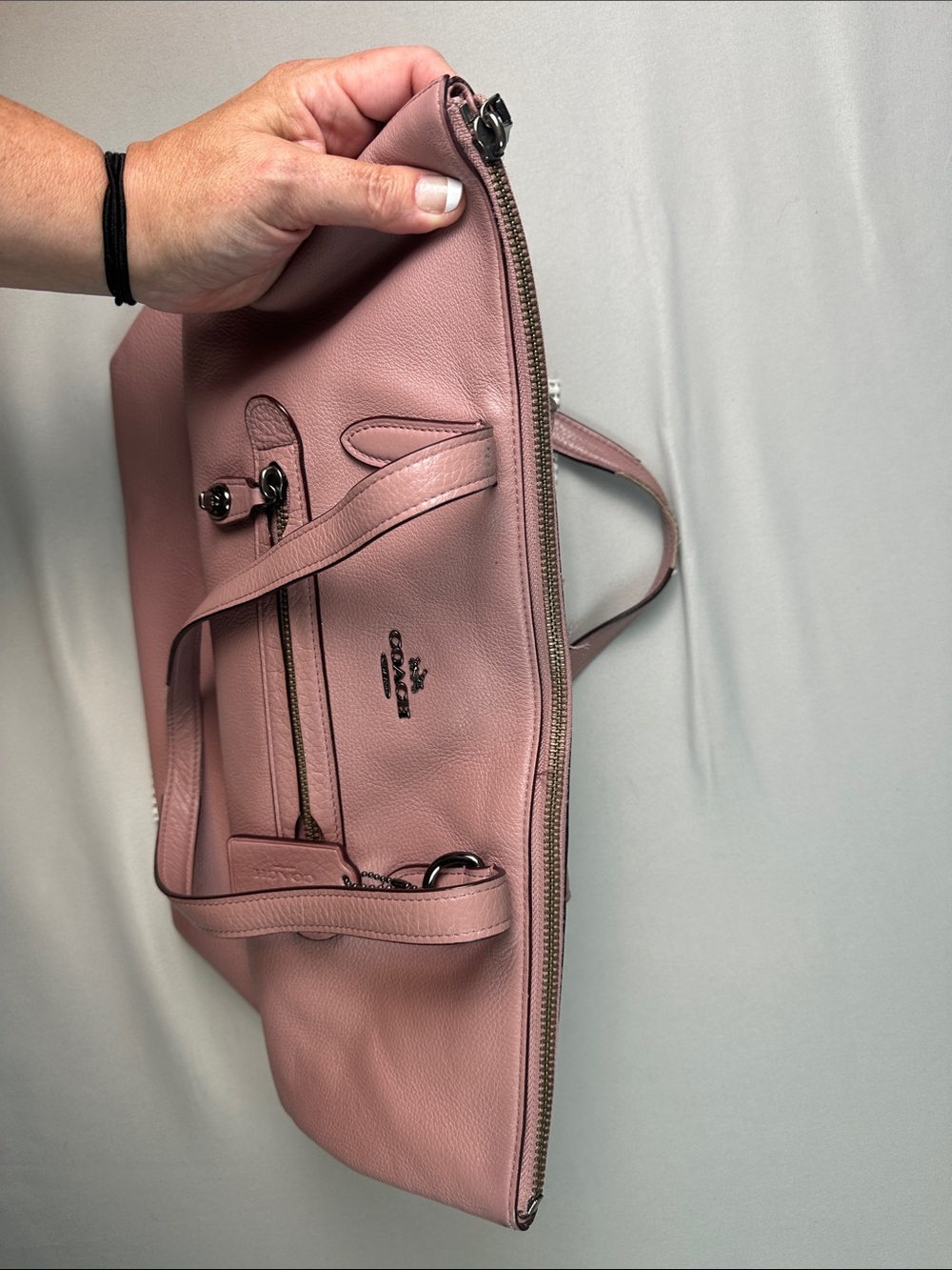 Coach Purse Dusty Rose Leather Tote Bag Over the Shoulder - Picture 7 of 14